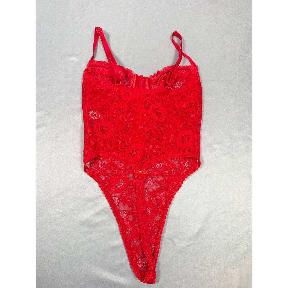 Vtg Victoria's Secret Gold Label Red Lace Teddy Bodysuit Thong Lingerie Small S